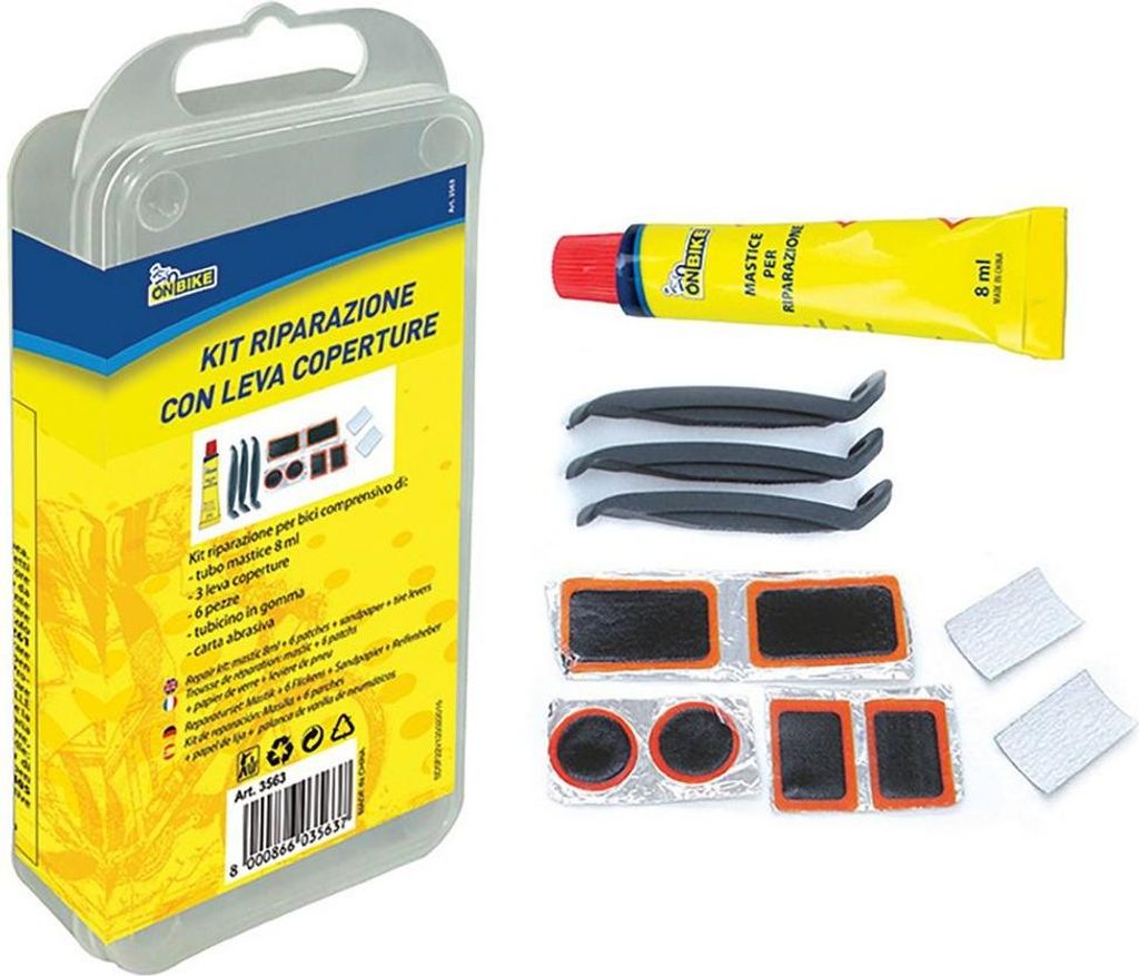 On Bike Schnellreparaturset für Fahrradräder mit Reifenheber und Box
