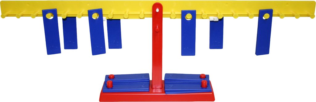 EDUPLAY 120-250 Lern-Balkenwaage zum Rechnen mit 20 Gewichtsplättchen je 10g, blau/rot/gelb