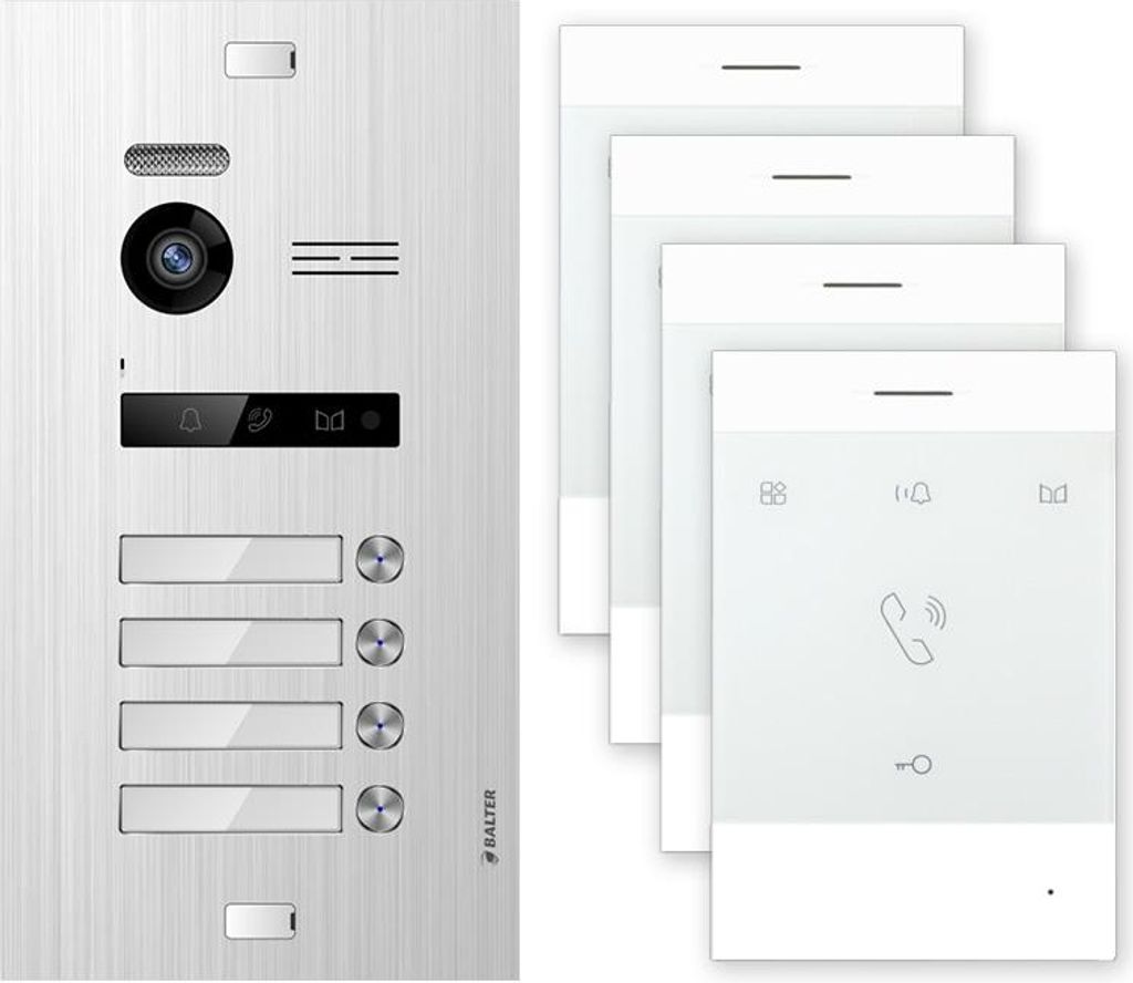 Balter EVO Silber Video Türsprechanlage EVO-TALK 2-Draht BUS Komplettsystem für 4 Teilnehmer