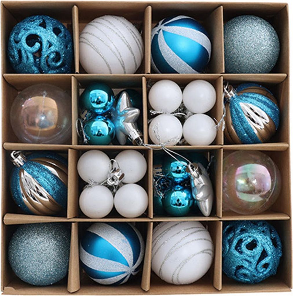 42-teiliges Set bemalter Weihnachtskugeln aus Kunststoff zum Aufhängen – bruchsicher, leicht und ideal für Weihnachtsbaum und Partys. Festliche...