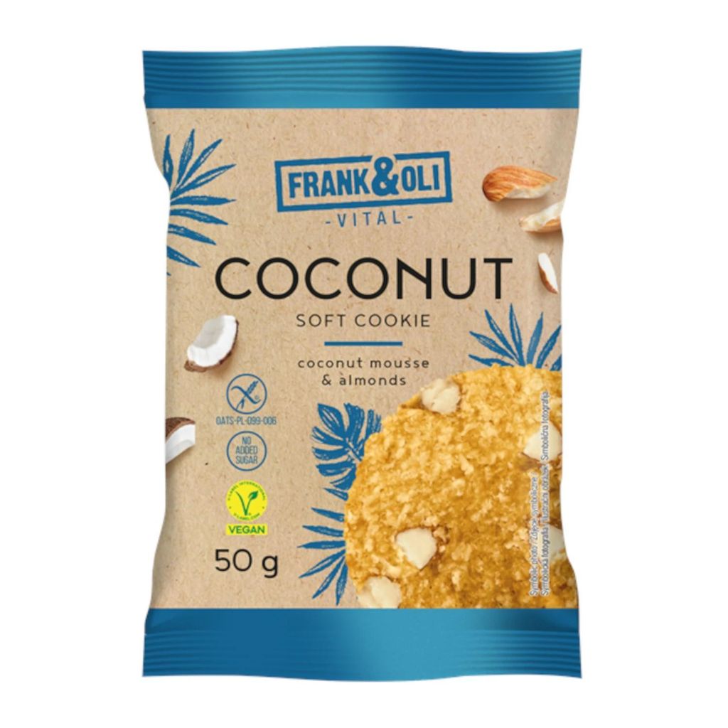 A package of Frank&Oli Coconut Soft Cookies with almonds.