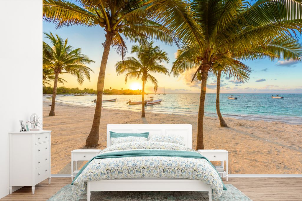 MuchoWow Fototapete für Wohnzimmer oder Schlafzimmer Wandtapete Vinyl Motivtapete Strand - Meer - Mexiko - Sonnenuntergang - 390x260 cm - Papier...