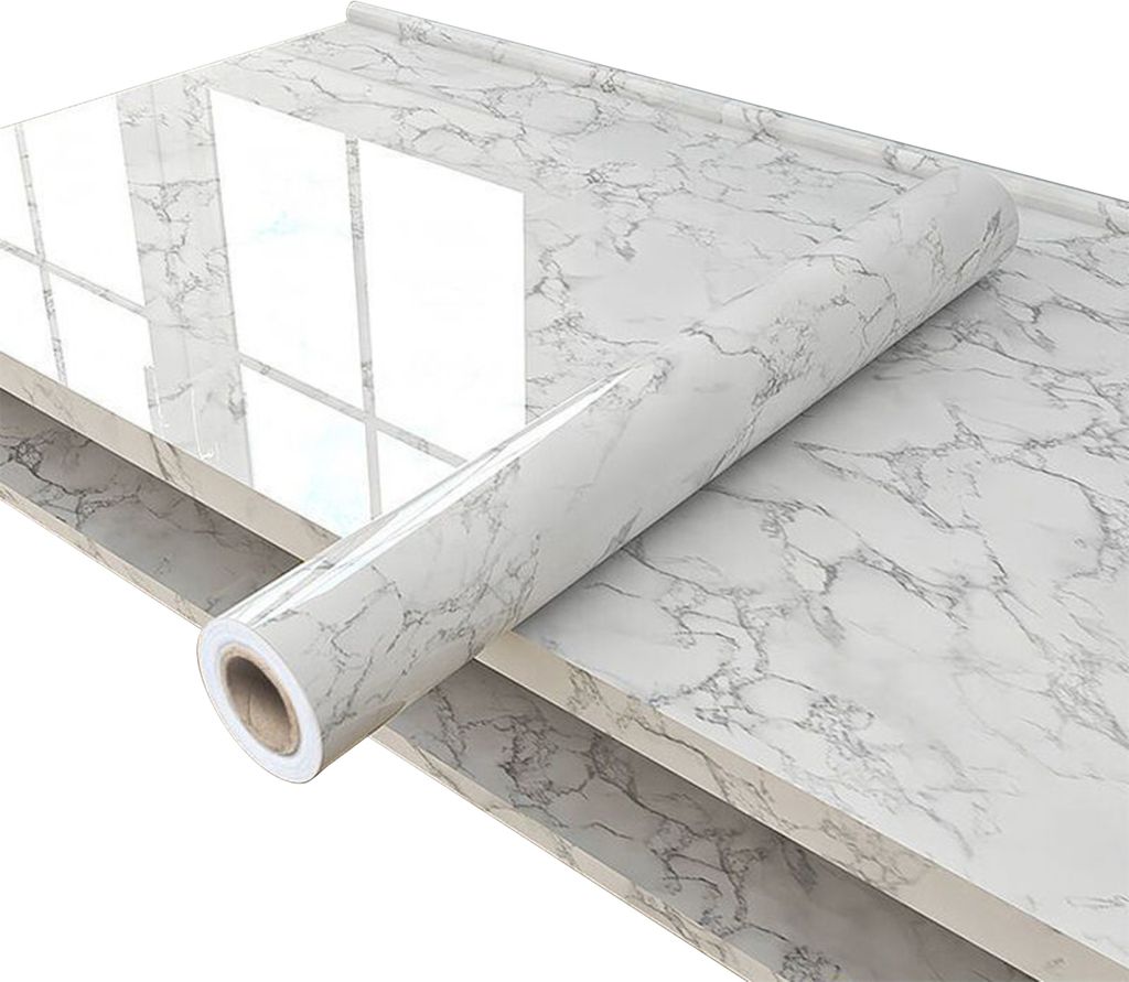 Weiß-graue Tapete, selbstklebender Aufkleber aus glänzendem Marmor zum Abziehen und Aufkleben für Arbeitsplatten, Küchenschränke und Badezimmer