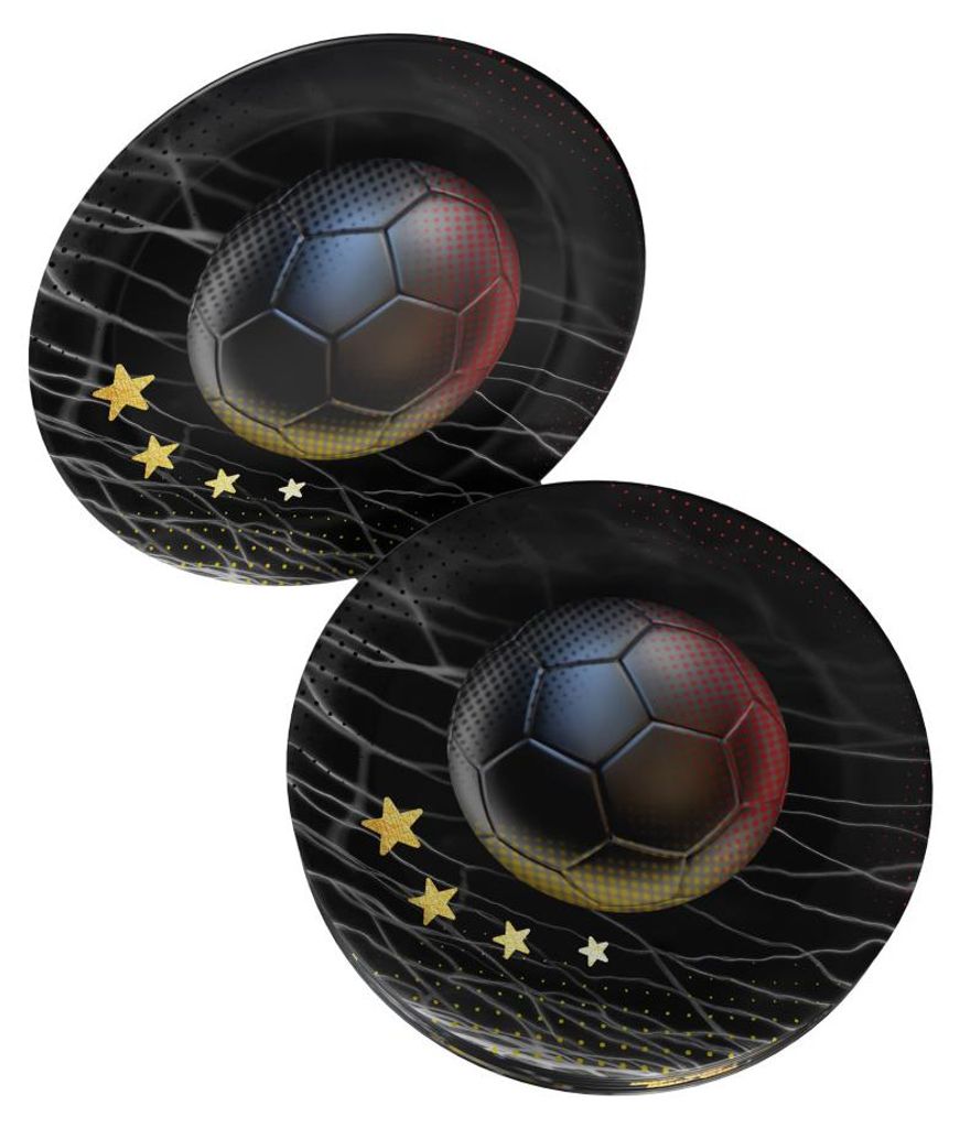 Pappteller Fußball 4 Sterne bunt Ø 23 cm 8 Stück Produktbild 