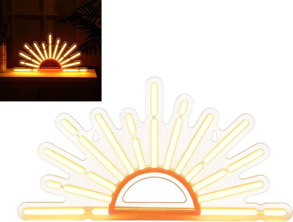 boho neon lampe sonnenaufgang und sonnenuntergang, orange led wandkunst, usb stromversorgung, wohnzimmer und schlafzimmer deko
