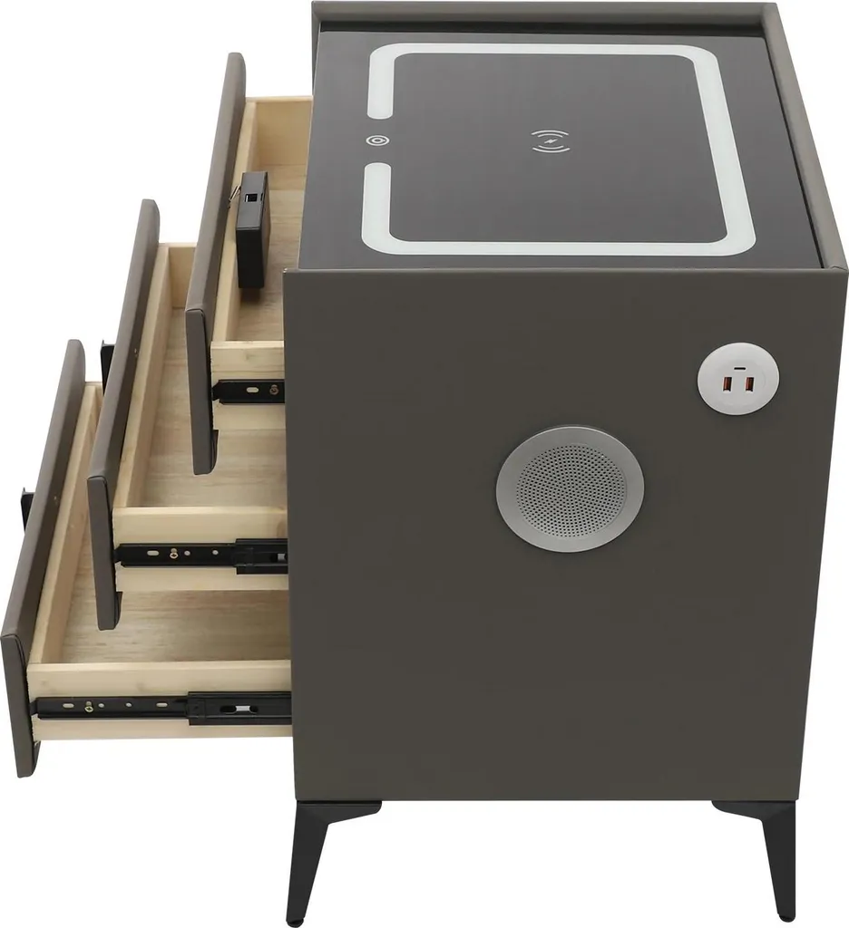 Table de nuit connectée marron : recharge sans fil et son Bluetooth - 4