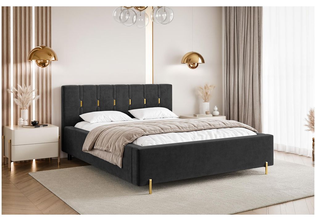MEBLINI Fabio Polsterbett 180x200 mit Stauraum - Lattenrost und Bettkasten - Kopfteil Bett mit Stauraum - Doppelbett - Stauraumbett - Betten - 180...