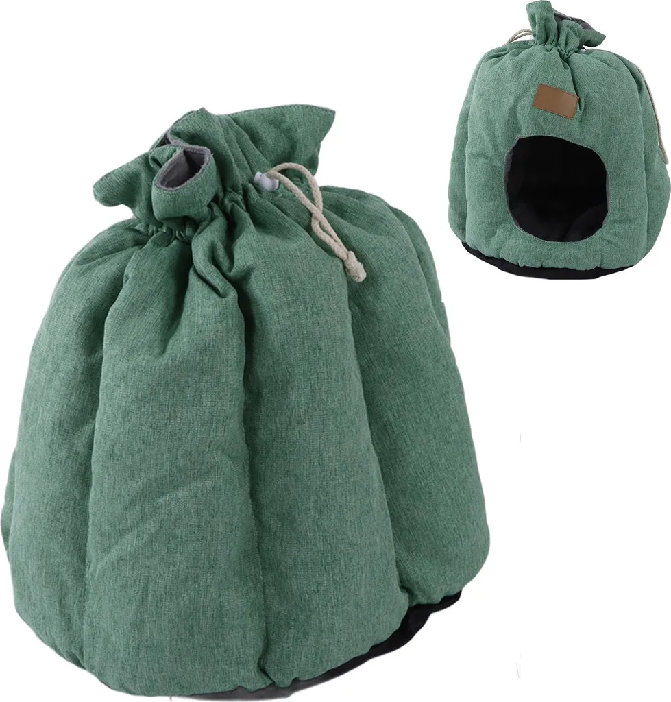 Sac de couchage thermique pour chat avec cordon ajustable vert olive