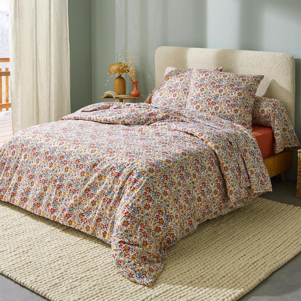 Bettwäsche aus Baumwollflanell mit Blumenmuster und Kissenbezügen