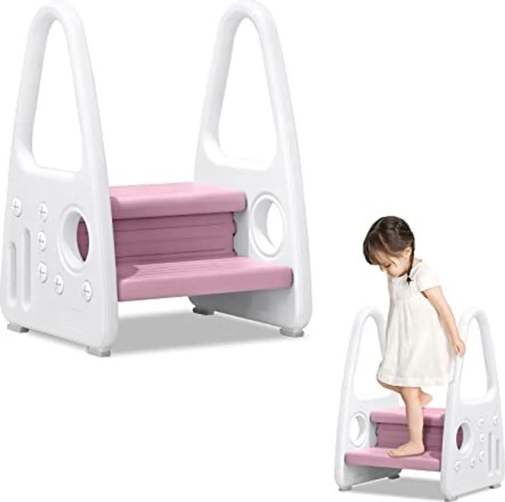 Tabouret enfant stable anti-glisse rose : finissez-en avec les chutes