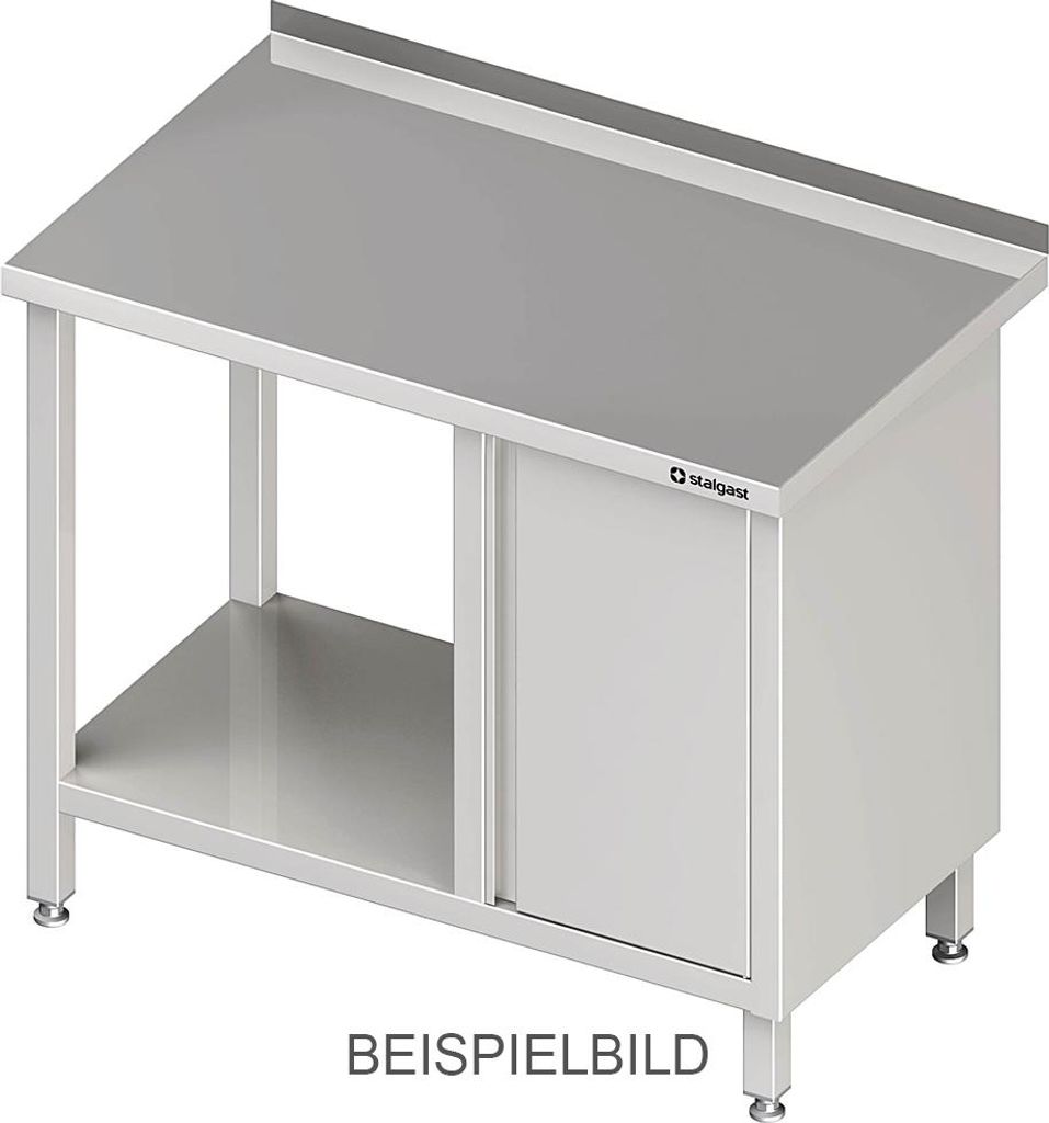 Arbeitstisch mit Grundboden, 2600x700x850 mm, mit Flügeltürschrank links, mit Aufkantung, verschweißt