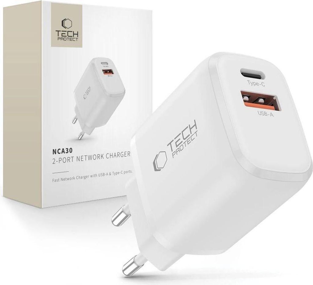 Tech-Protect Nca30 Pd 30W Qc3.0 Usb-A / Usb-C- Weißes Netzladegerät