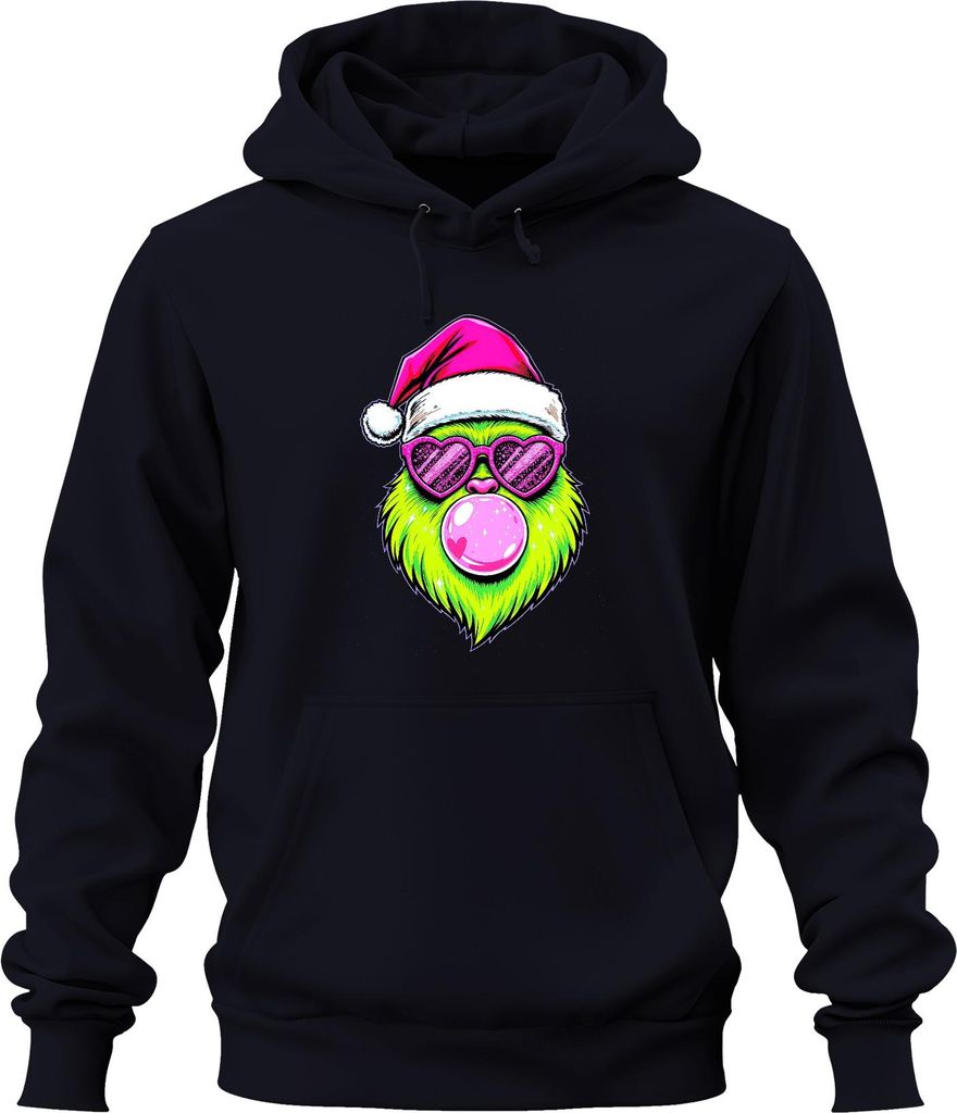 Grinch Weihnachten Bubblegum Herzbrille Neon Kawaii Santa PopArt Uni Hoodie Kapuzenpullover, Navy, XL