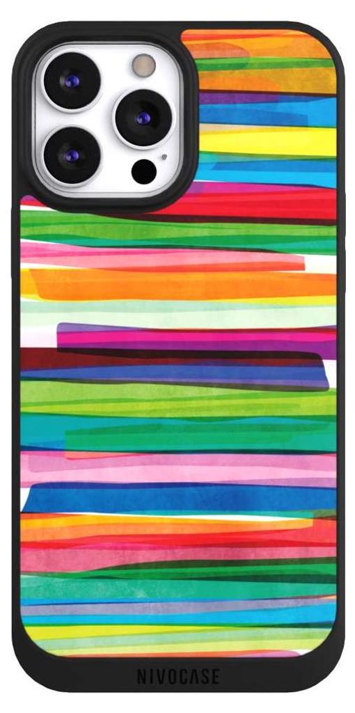 NIVOCASE Handyhülle für Apple iPhone 13 Pro Max Hülle NIVOpure Case Schwarz Streifen Wasserfarbe bunt