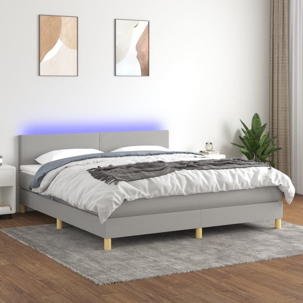 Maison Exclusive - Boxspringbett mit Matratze & LED Hellgrau 180x200 cm Stoff