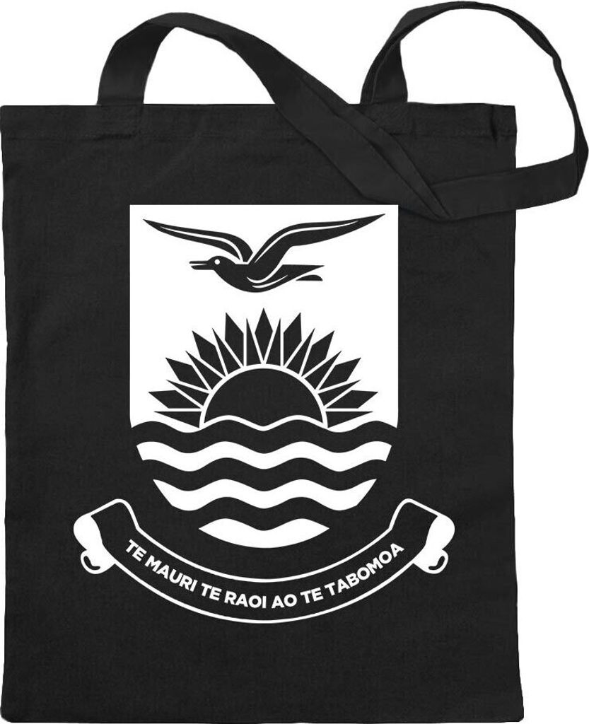 Kiwistar - Baumwolltasche - schwarz - Kiribati Wappen - Tragetasche Stoffbeutel Umhängetasche langer Henkel