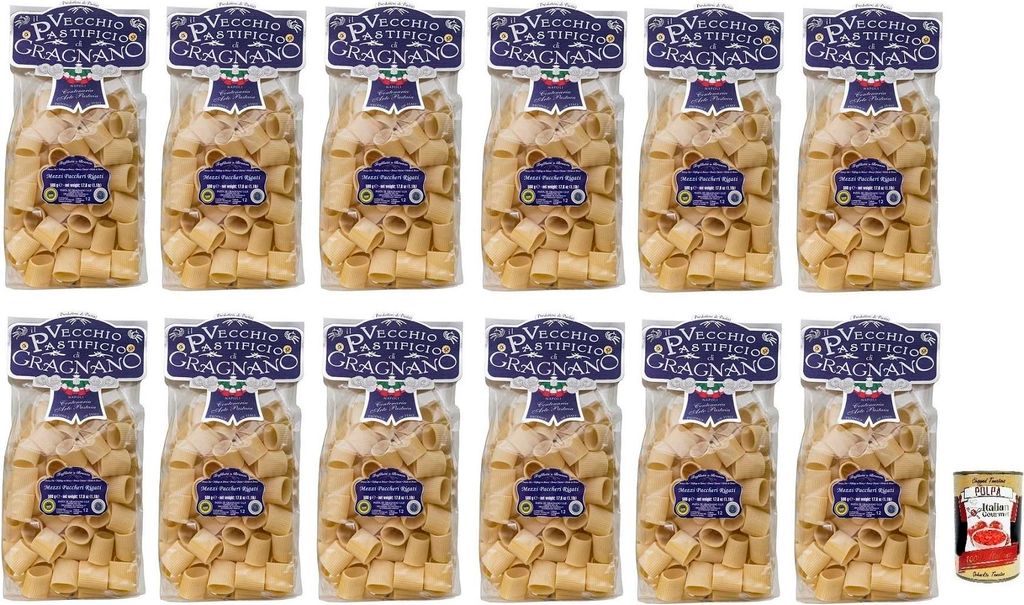 12x Il Vecchio Pastificio di Gragnano Pasta Mezzi Paccheri Rigati,Gragnano IGP-Italienische Nudeln aus Hartweizengrieß von höchster Qualität 500...