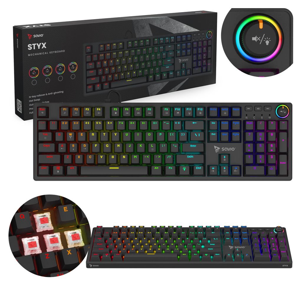 Savio STYX Outemu Red, Kabel, USB, Mechanický spínač, Obrázek produktu 