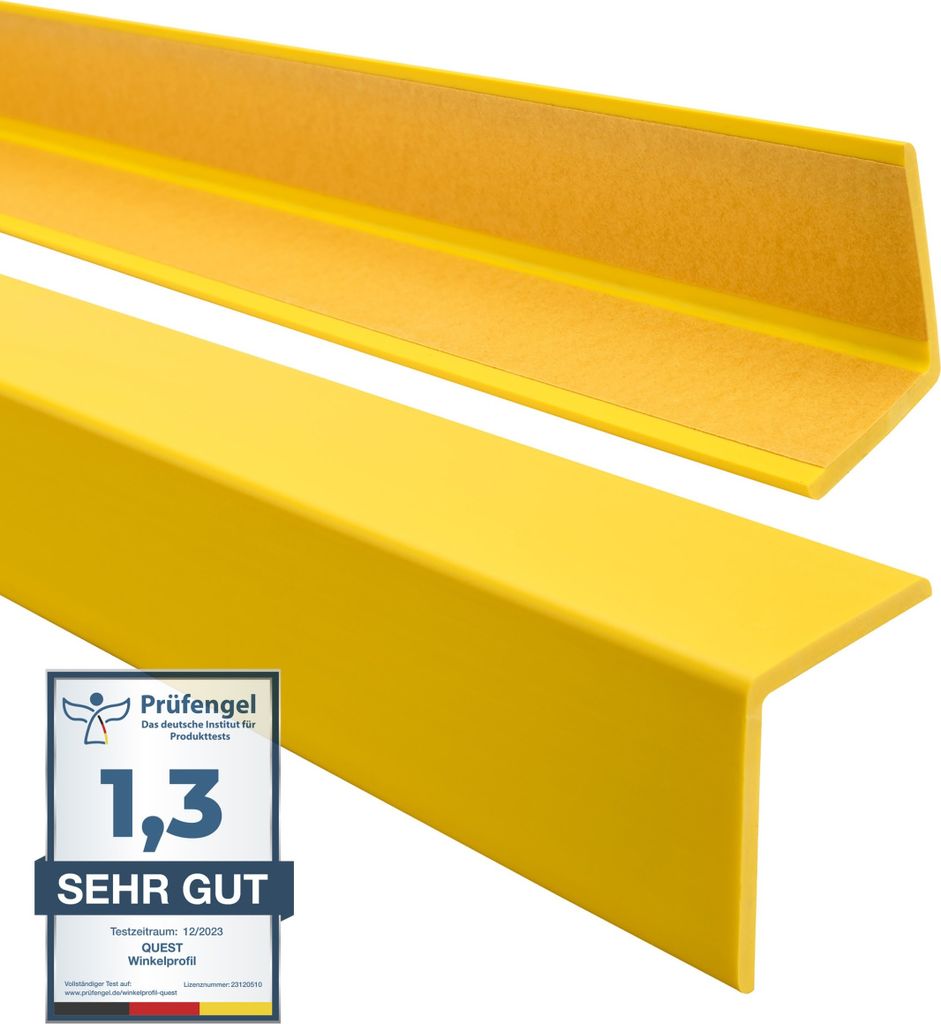 QUEST Winkelprofil Selbstklebend 50x50mm, 1.1m, PVC Kantenschutzprofil, Winkelleiste für Kanten und Ecken, Flexibel, L-Form, KM, gelb