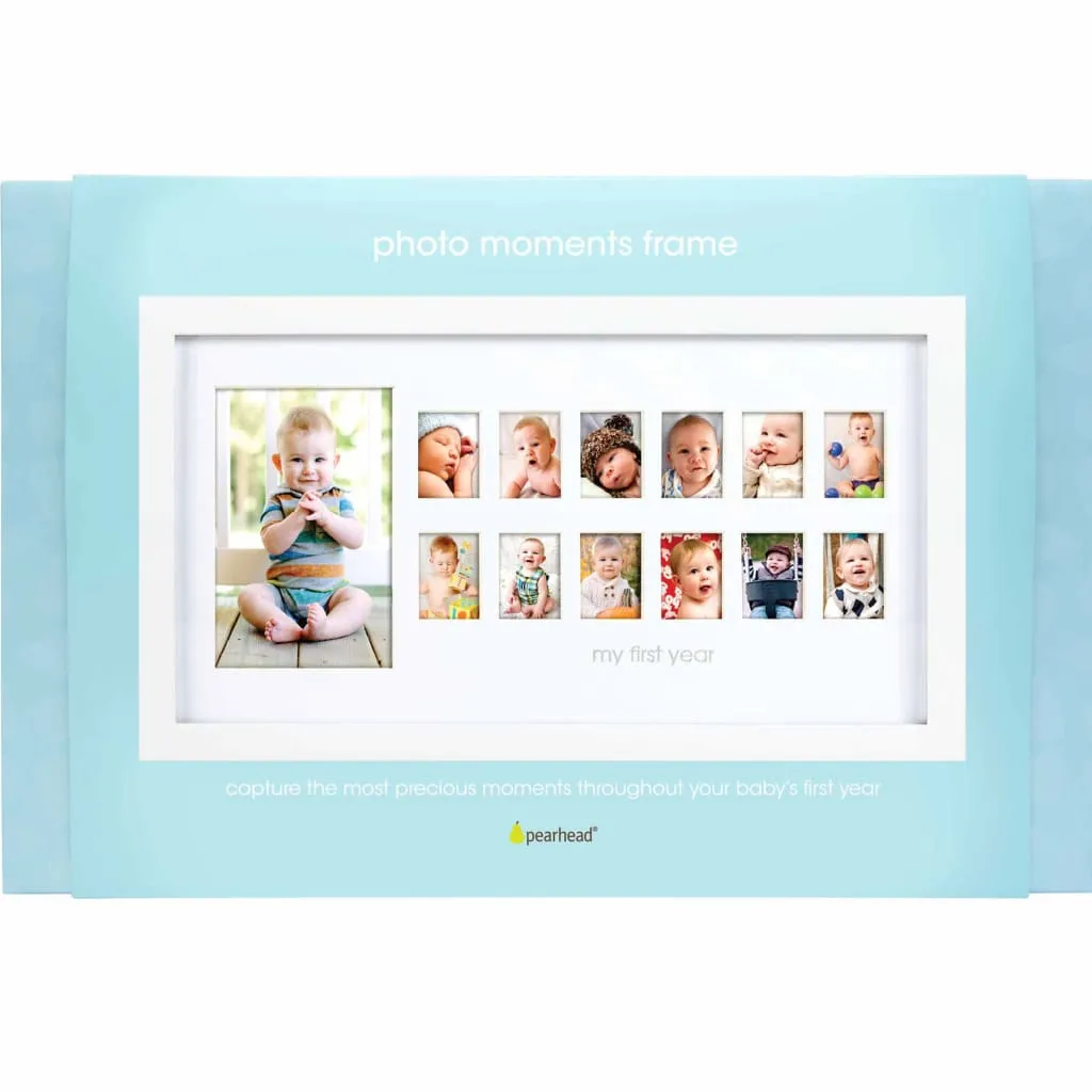 Cadre Photo Bébé Blanc Pearhead Multi-Emplacements Style Bois Moderne