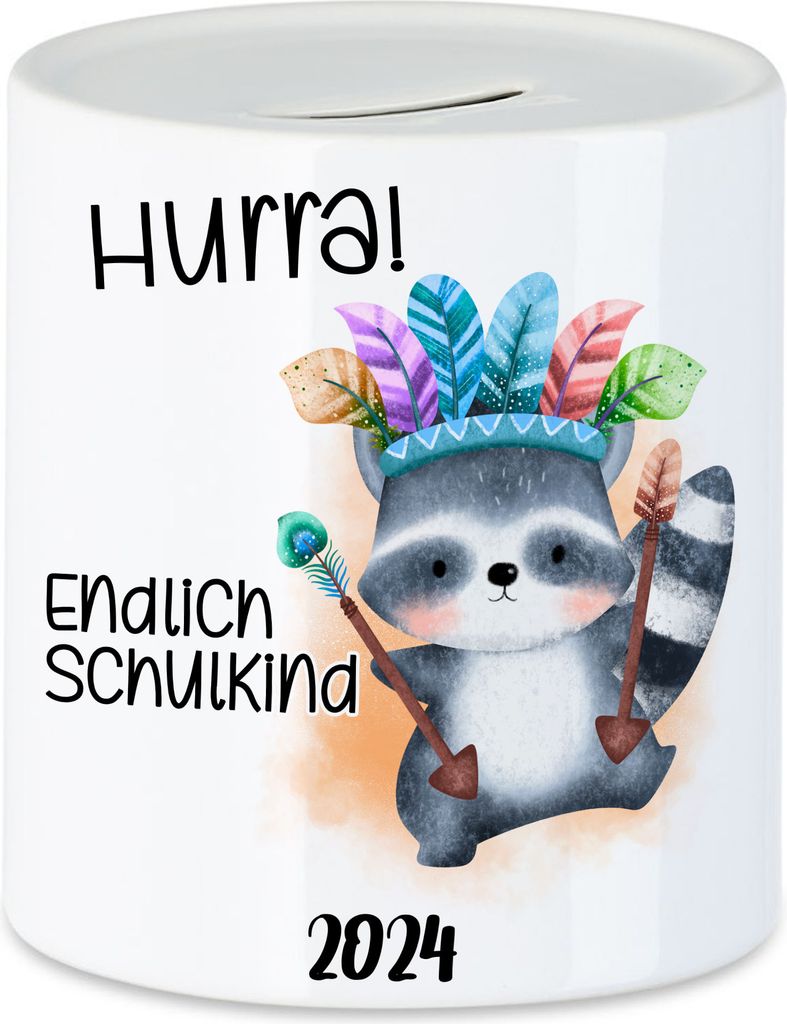Endlich Schulkind 2024 Waschbär Spardose Einschulungs-Geschenk Schulanfang Erstklässler Schulanfang Schuleinführung