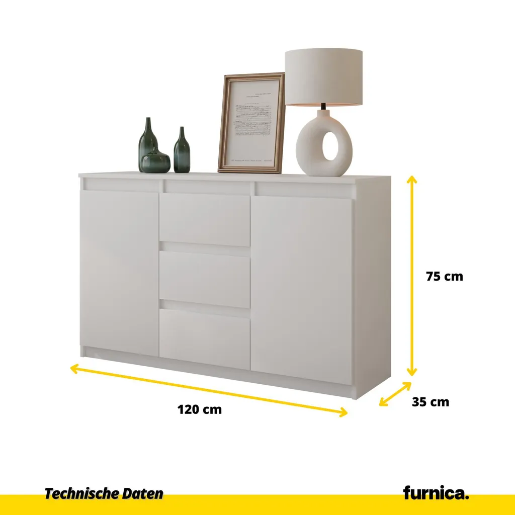 Commode Sideboard 120cm Chêne Wotan MIKEL : Rangement 3 Tiroirs Chic - 2