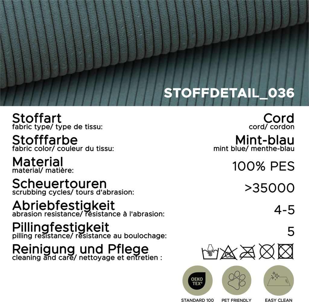 xonox.home Lauder Schlafsofe 2 Sitzer mint-blau B/H/T: 207x93x105cm