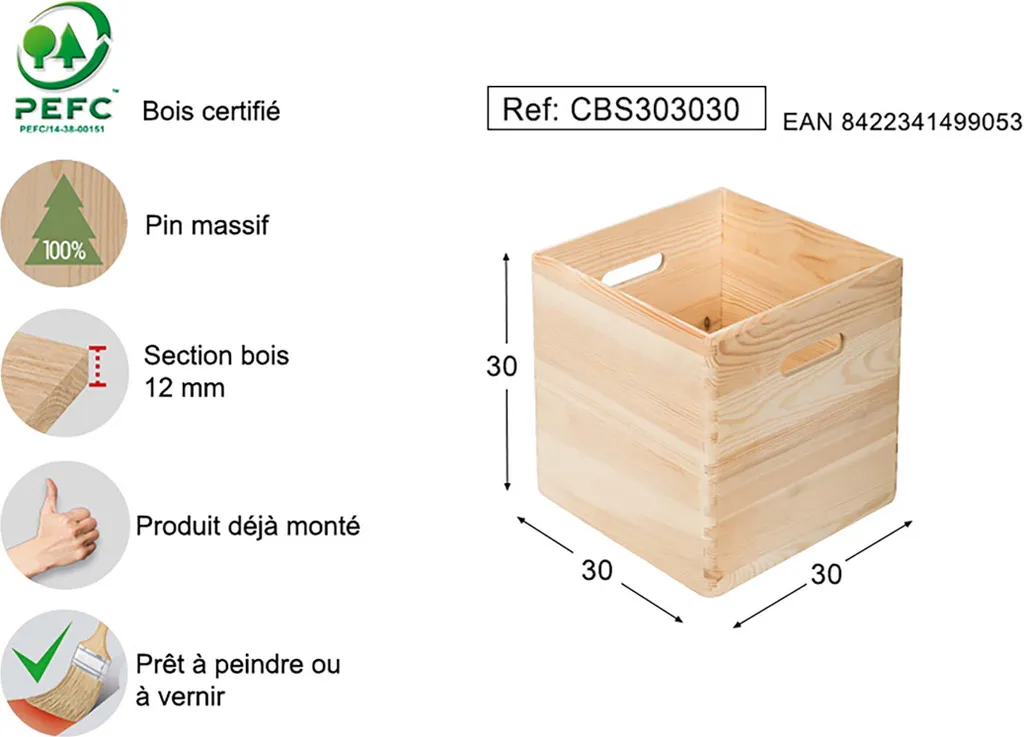 Table de chevet cube en pin 30x30 cm - Meuble d'appoint modulable nature - 10