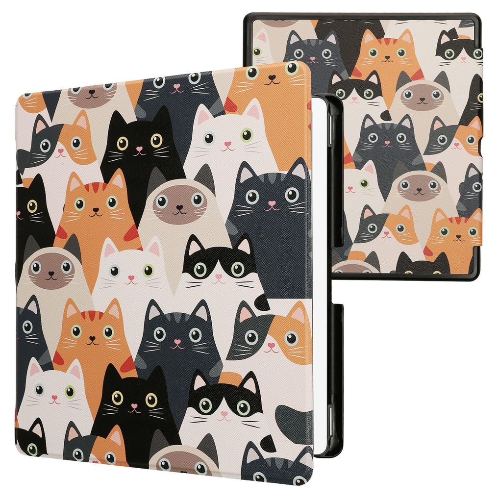 kwmobile Schutzhülle für Amazon Kindle Scribe (2024) Hülle - eReader Flip Case mit Auto Sleep Funktion - Katzen mit Orange Schwarz Weiß
