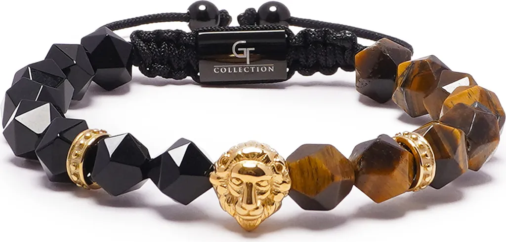 Bracelet Lion en Pierres Énergétiques avec Cordon Ajustable pour Homme