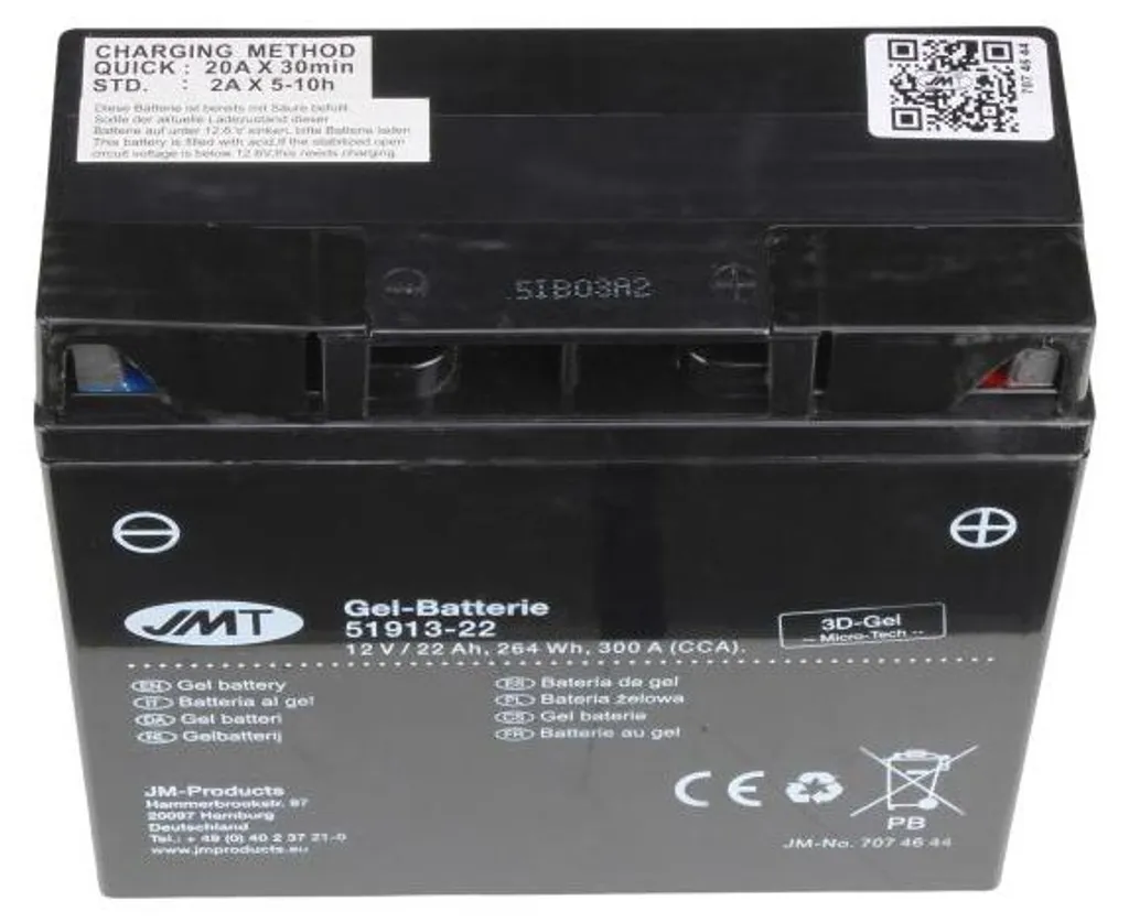 Batterie JMT 12N19AH 12V 22Ah 300A Gel avec forte puissance au démarrage