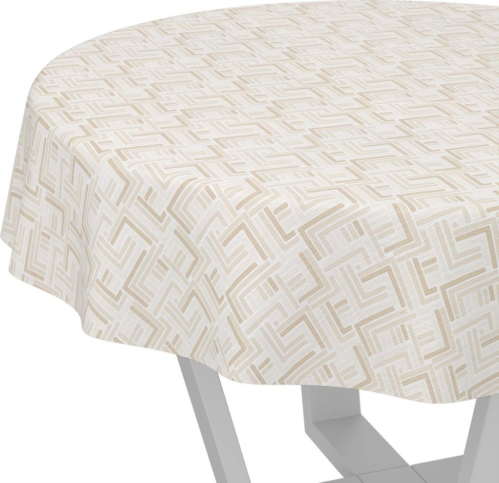 Tischdecke Geometrie Moderna Beige Rund 140cm Schnittkante Wachstuch abwaschbar