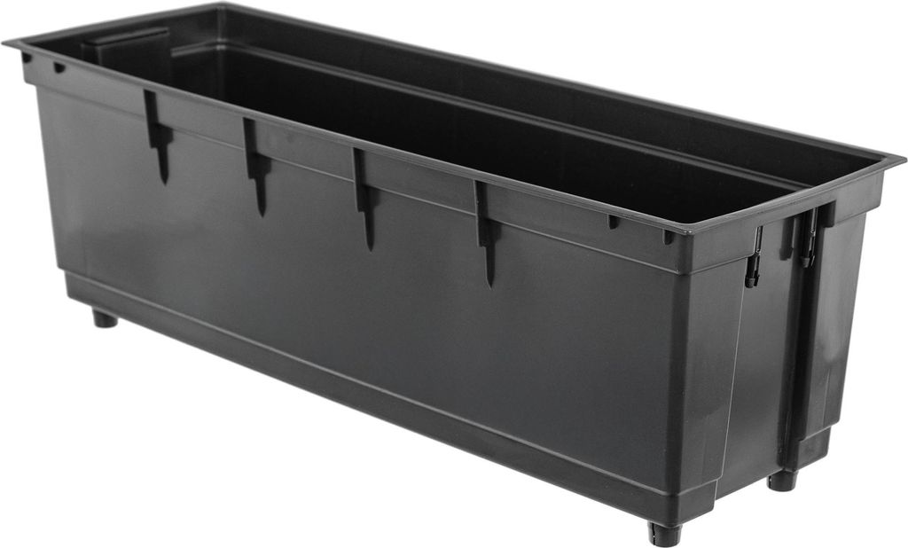 A black plastic planter insert is shown against a white background.