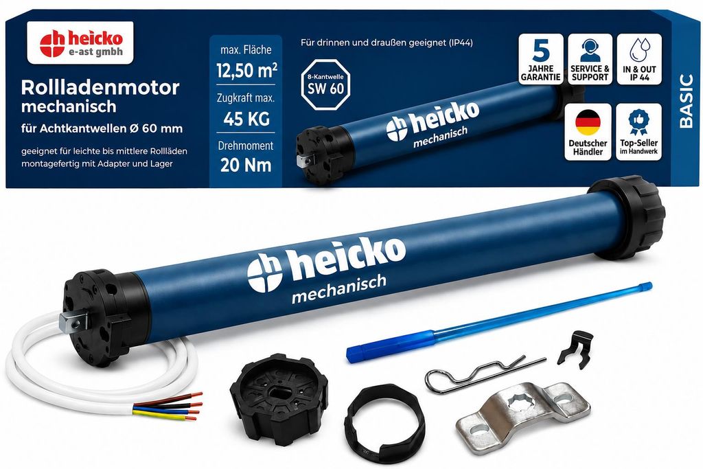 Heicko Rollladenmotor 20 Nm SW60 Rohrmotor, 45 kg Zugkraft, Produktbild  KI-generiertes Bild