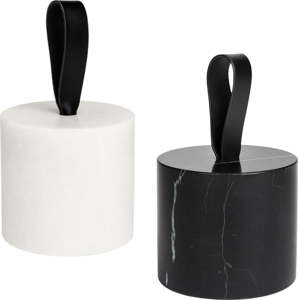 2er Set Marmor-Türstopper mit Schlaufe – Schwarz & Weiß – Stilvoller Türhalter – Ø 8,5 x 9 cm