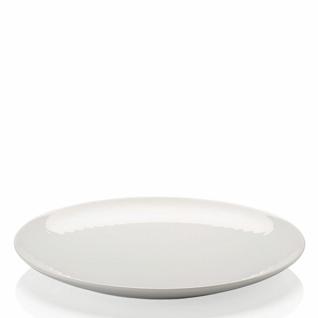 A white plate on a white background.