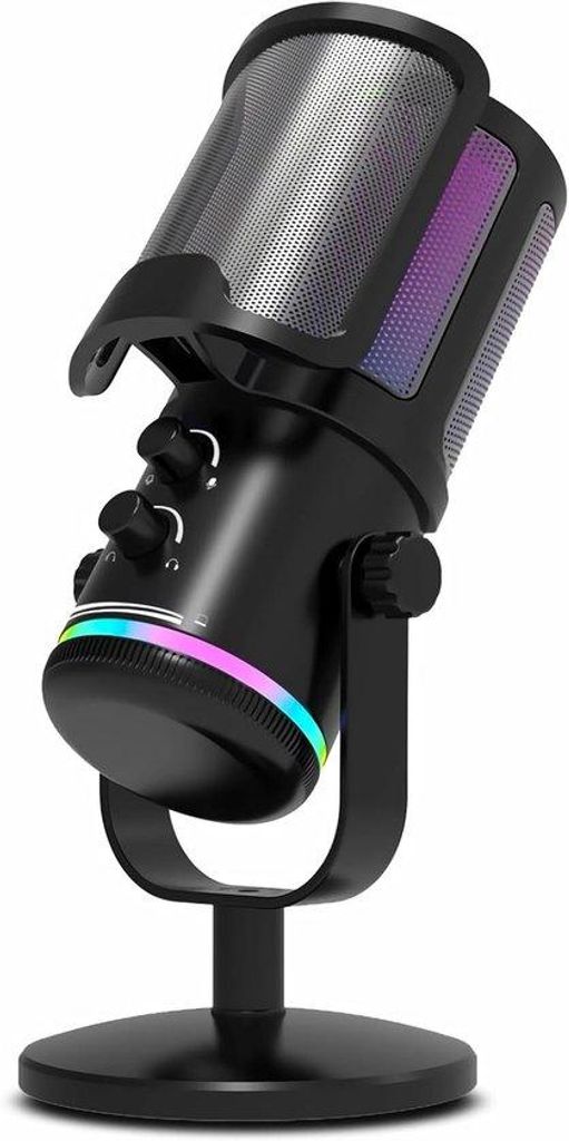 Gaming USB-Mikrofon mit Condensator, Quick-Mute, RGB-Anzeige, Bürostuhl-Festigkeit, Pop-Filter und Lautstärkeregulierung für Streaming, Discord,...