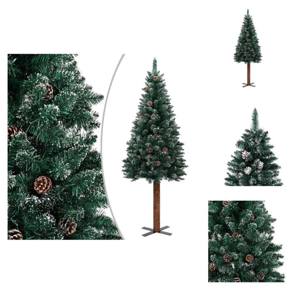 Sapin de Noël 150 cm sans perte d'épines tronc bois et neige poudrée
