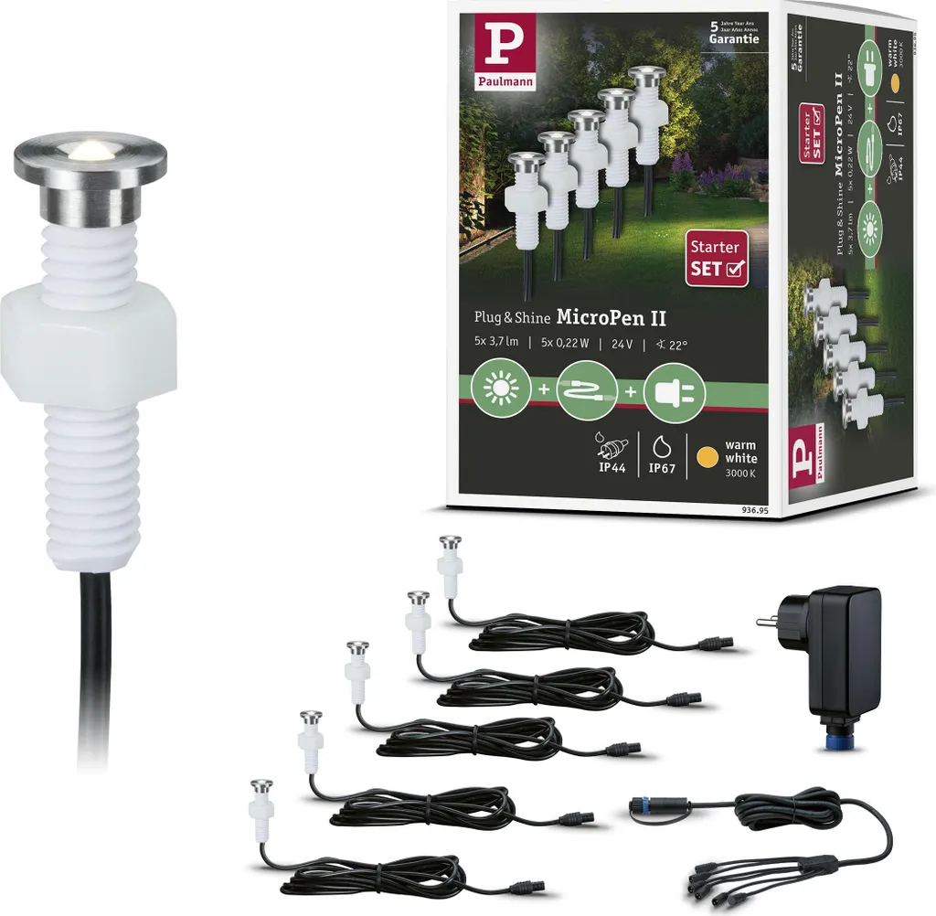 Set 5 Luci Incasso Pavimento Paulmann MicroPen II Luce Calda