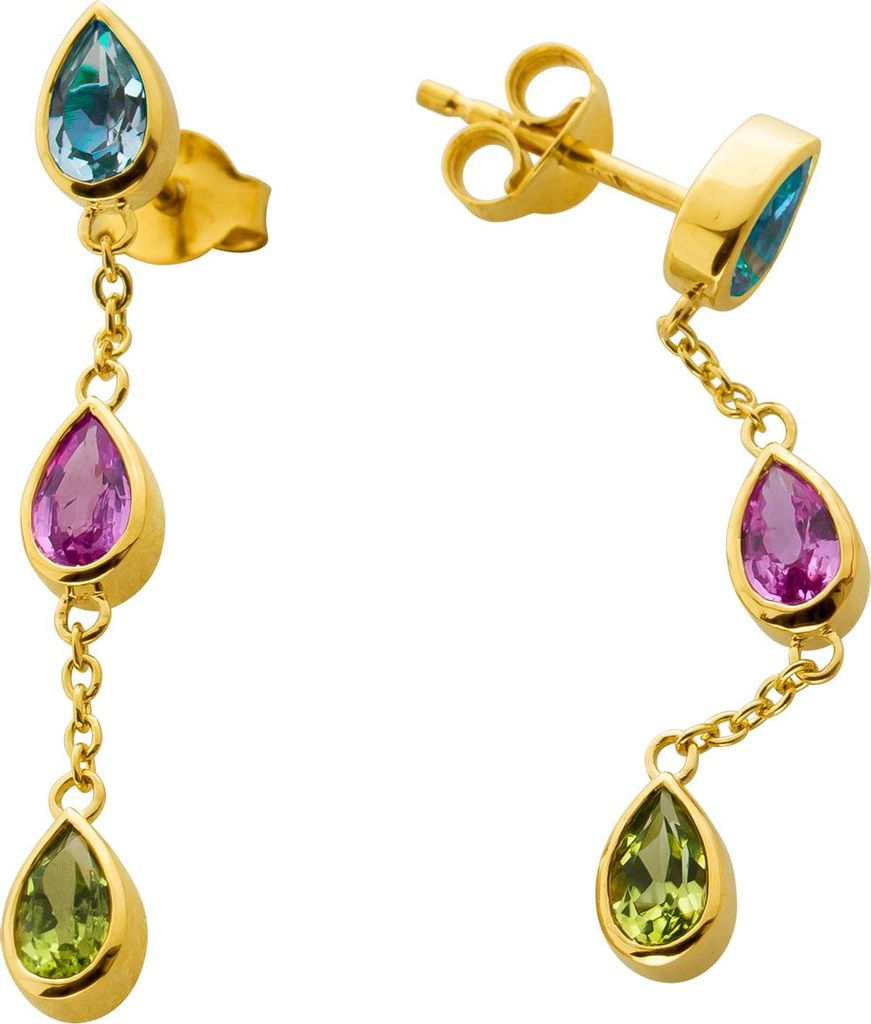 Peridot Ohrstecker Gold 585 14K Nat. pinke Saphire Nat. Blautopase 1.51ct
