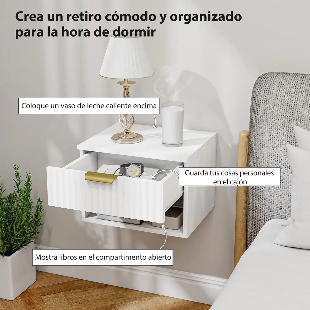 Chevet suspendu blanc lot de 2 gain de place pour chambre étroite et zen - 5