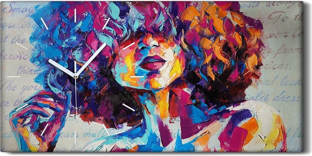 Dekor Leinwand Uhr Wandbilder 60x30 Malerei Abstrakte Porträt Frauen Bunt - weiße Hände