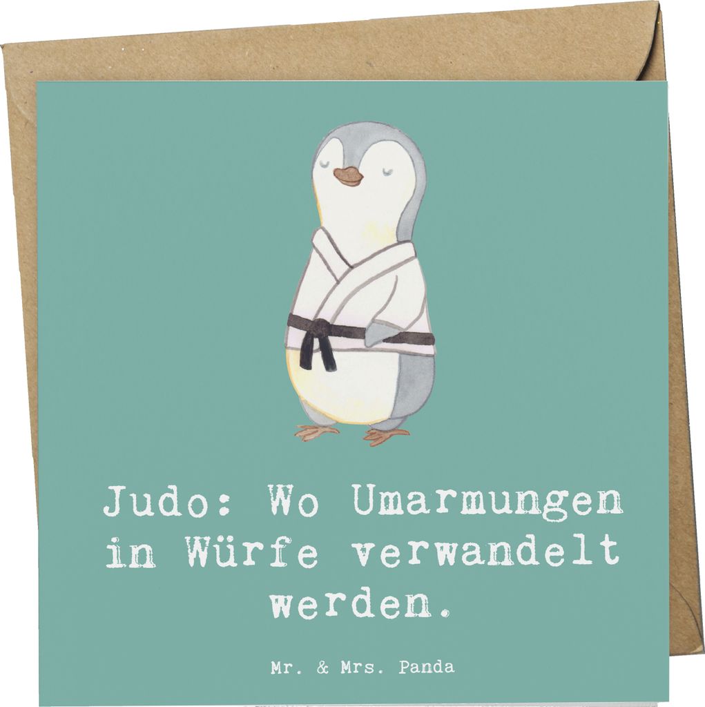 Mr. & Mrs. Panda Glückwunschkarte Judo Umarmungen - Meeresbrise - Geschenk, Sportart, Sportler, Sport, Motivation, Grußkarte, Humor, doppelkarte,...