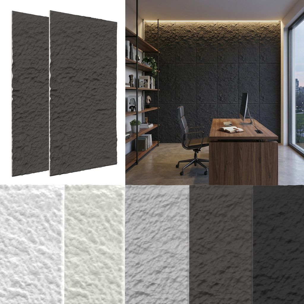 YRHome Strukturierte PolyurethanWandpaneele mit Steinoptik, 3 cm Dicke, 2 Stück Anthrazit einfache Montage für Innenräume, Modell A