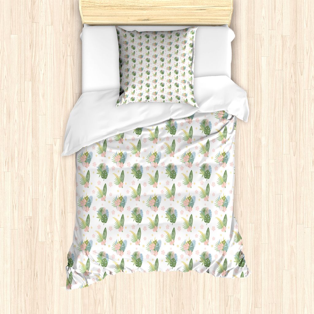 ABAKUHAUS Philodendron Bettbezug Set für Einzelbetten, Sommer Tropic, Milbensicher Allergiker geeignet mit Kissenbezug, 135 cm x 200 cm - 80 x 80 ...