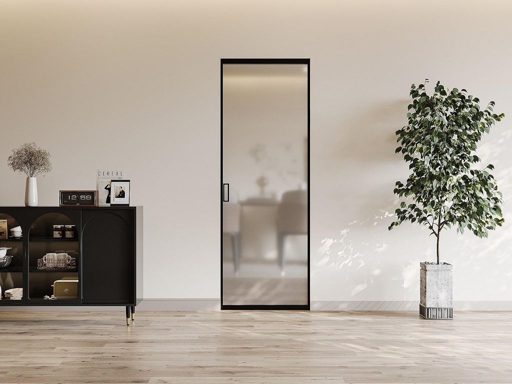 Versenkbare Schiebetür - Aluminium und mattiertes gehärtetes Glas - H 205 x B 63 cm - LINCI II