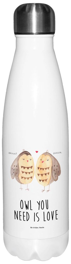 Mr. & Mrs. Panda Thermos Eulen Liebe - Weiß - Geschenk, thermosflaschen, Getränkeflasche, Trinkflasche, trinkflaschen, Wasserflasche, Wortspiel, ...