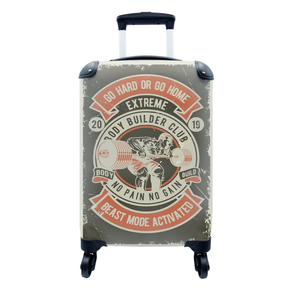 MuchoWow Koffer Handgepäck Trolley Rollkoffer Kleine Reisekoffer mit 4 Rollen - Mancave - Gewichte - Sport - Bodybuilding - Retro - Cabin Size <...