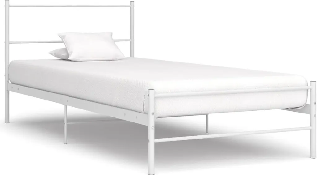 Lit blanc métal 90x200 cm anti-grincement et facile à monter soi-même