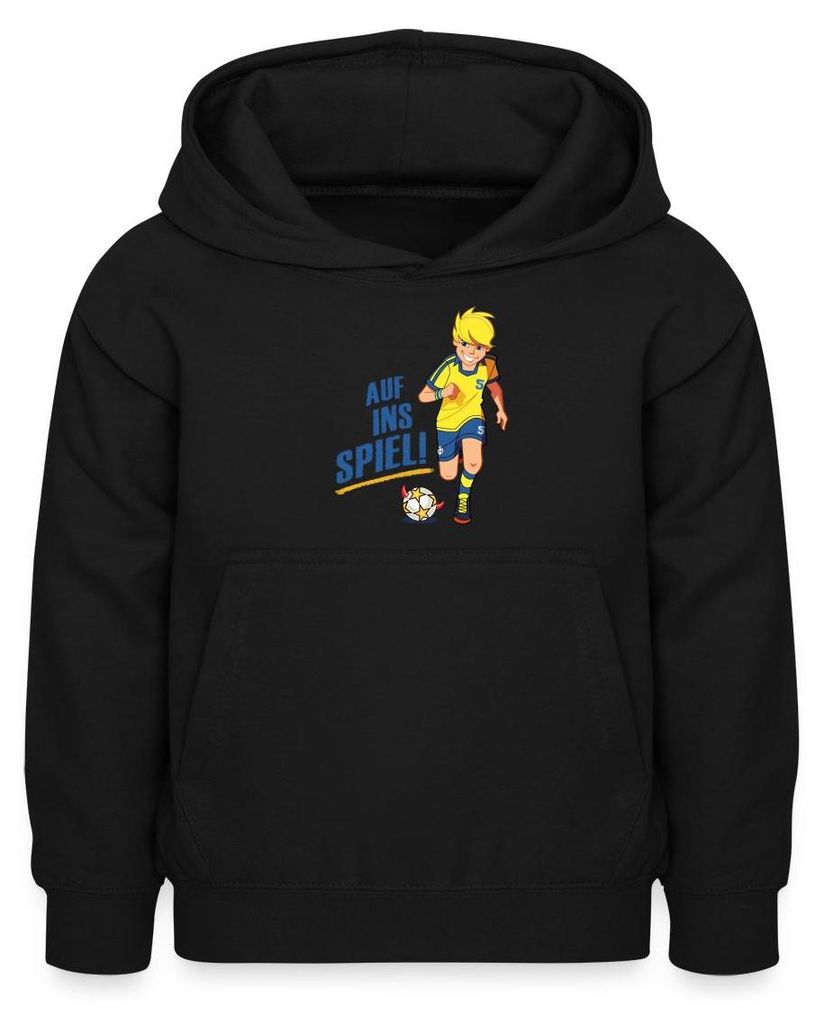 Spreadshirt Teufelskicker Auf Ins Spiel Kinder Hoodie, M (7/8 Jahre), Schwarz